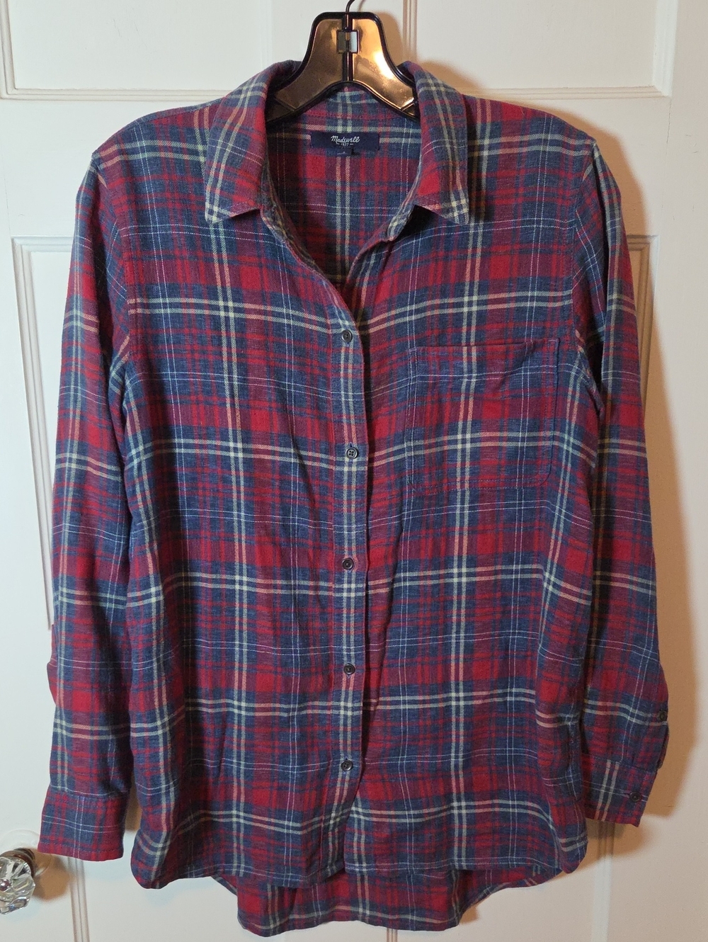 Madewell Classic Ex-Boyfriend Shirt Plaid Flannel Red & Gray Size Small
